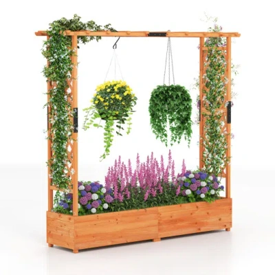 Costway Raised Garden Bed With Arch Trellis And Hanging Roof-orange In Multi