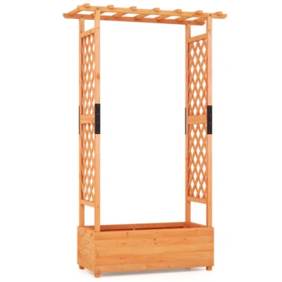 Costway Raised Garden Bed With Arch Trellis-orange