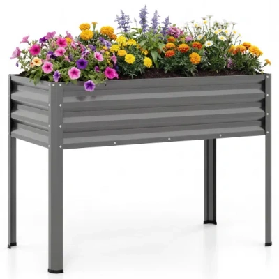 Costway Raised Garden Bed With Legs Electro-coating Metal Large Elevated Planter Box-grey In Gray