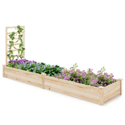 Costway Raised Garden Bed With Planter Box And Trellis-natural In Brown