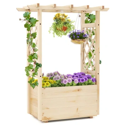 Costway Raised Garden Bed Wooden Elevated Planter Box With Hanging Roof-s In Multi