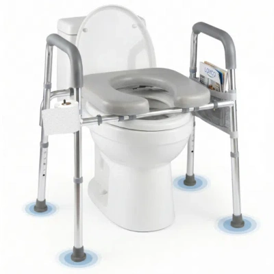 Costway Raised Toilet Seat With Handles And Padded Arms For Seniors-silver In Gray