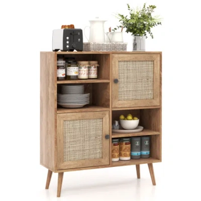 Costway Rattan Buffet Cabinet With 2 Doors And 2 Cubbies-natural In Multi