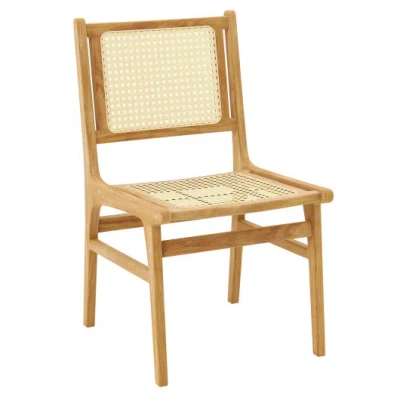 Costway Rattan Dining Chair With Natural Cane Woven Backrest And Teak Wood Frame In Multi
