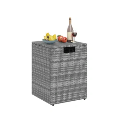 Costway Rattan Propane Tank Cover Patio Hideaway Tank Side Table-gray