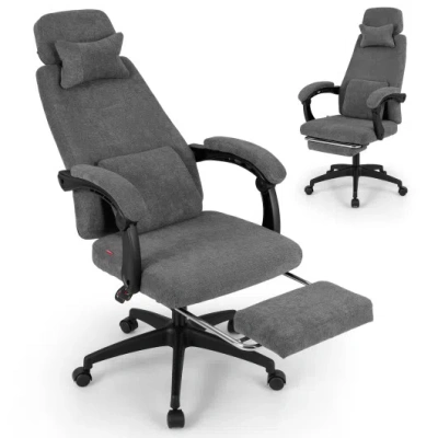 Costway Reclining Office Chair Chenille Fabric Upholstered Computer Desk Chair-gray
