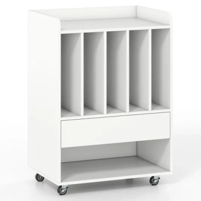 Costway Record Player Stand Turntable Stand With Drawer And Record Holder-white In Animal Print