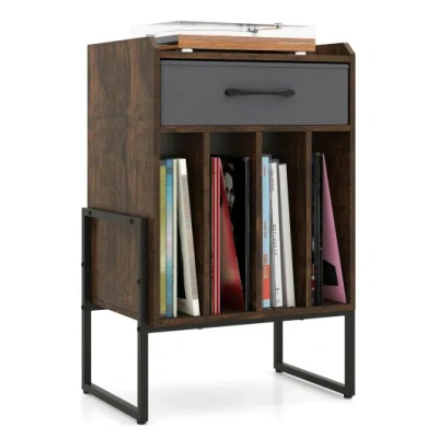 Costway Record Player Stand With Drawer And Record Holder-rustic Brown