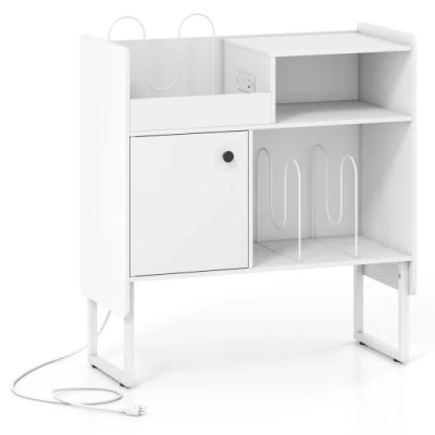 Costway Record Player Stand With Power Outlets And Vinyl Storage Holder Up To 250 Albums-white