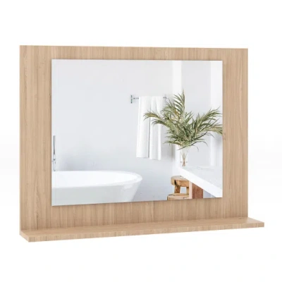 Costway Rectangle Bathroom Mirror With Shelf 23.5 X 17.5 Inch And Wood Frame-brown