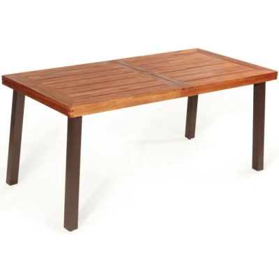 Costway Rectangular Acacia Wood Rustic Dining Furniture Table In Brown