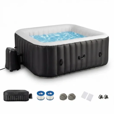 Costway Rectangular Blowup Pool Hottub With 130 Air Jets For 4-6 Person-black