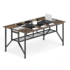Costway Rectangular Meeting Table With Mesh Storage Shelf And Cable Grommet-rustic Brown In Brown