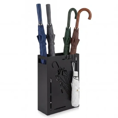 Costway Rectangular Umbrella Holder Rack With Removable Drip Tray-black