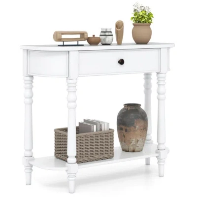 Costway Retro Console Table 36"l Wooden 2-tier Narrow Behind Couch Foyer Table-white