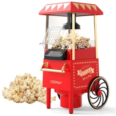 Costway Retro Hot Air Popcorn Maker 1200w With Kernel Measuring Cup-red