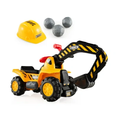 Costway Ride On Push Car Bulldozer Digger Toy With Safety Helmet And Working Shovel In Yellow