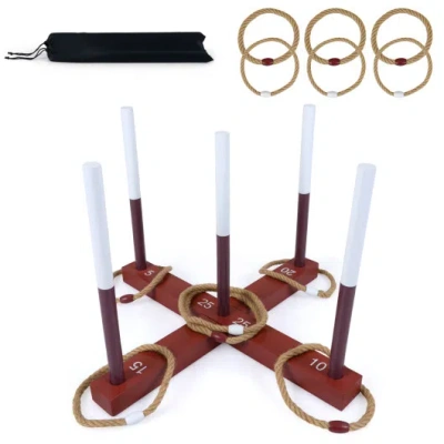Costway Ring Toss Game For Kids And Adult With 6 Rope Rings And Storage Bag-brown In Multi