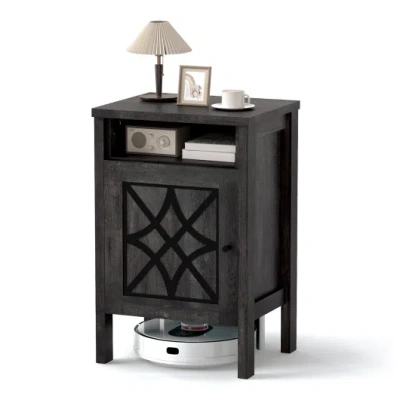 Costway Robot Vacuum Storage Cabinet With Door And Open Shelf For Living Room Bedroom-gray In Black