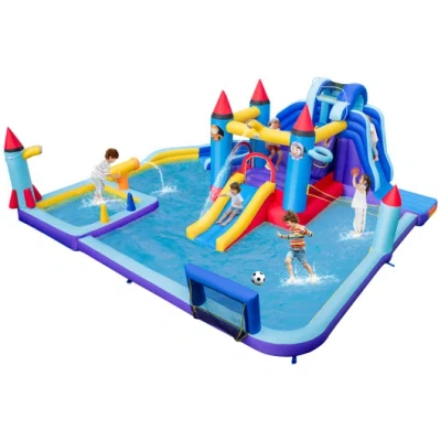 Costway Rocket Theme Inflatable Water Slide Park In Blue