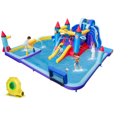Costway Rocket Theme Inflatable Water Slide Park With 1100w Blower In Multi