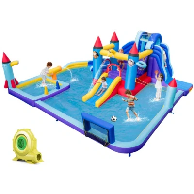 Costway Rocket Theme Inflatable Water Slide Park With 950w Blower In Blue