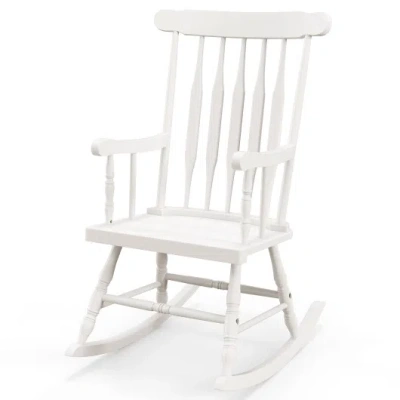 Costway Rocking Chair With Solid Wooden Frame For Garden And Patio-white