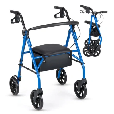 Costway Rollator Walker With Seat And Height Adjustable Handles-blue In Black