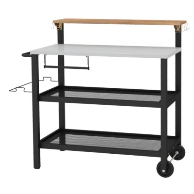 Costway Rolling Bar Cart With Flip-up Table And Hooks For Kitchen In Black