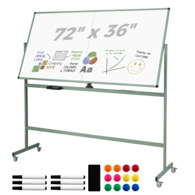 Costway Rolling Double-sided Magnetic Whiteboard On Wheels With Stand And Aluminum Alloy Frame-green In Multi