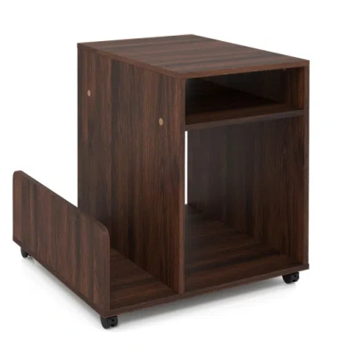 Costway Rolling End Table 3-tier Mobile Side Table With Side Storage Rack Modern Small Nightstand-brown