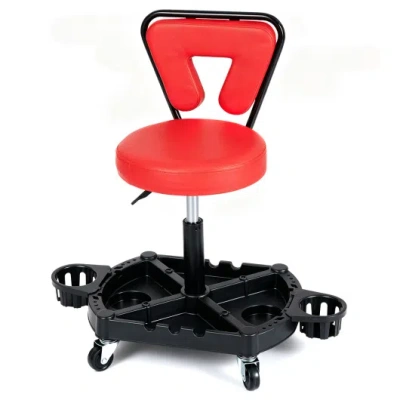 Costway Rolling Garage Mechanic Stool With Tool Tray Storage And Padded Seat 330 Lbs-black & Red