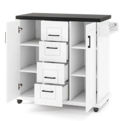 Costway Rolling Kitchen Island Cart On Wheels With Storage Cabinets-white In Gray