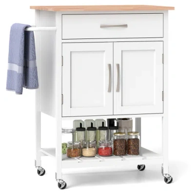 Costway Rolling Kitchen Island Cart With Drawer And Towel Rack-white In Gray
