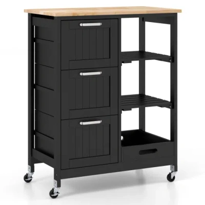 Costway Rolling Kitchen Island Utility Storage Cart With 3 Large Drawers-black