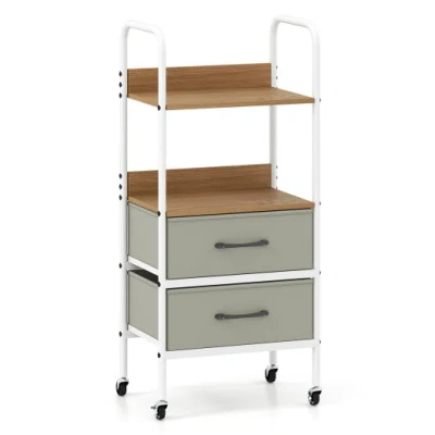 Costway Rolling Utility Storage Cart With 2 Open Shelves And 2 Fabric Drawers-natural In Multi