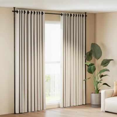 Costway Room Divider Curtain Rod With Adjustable Floor To Ceiling Tension Rod (curtains Not Included)-black In Multi