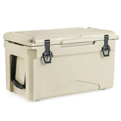Costway Rotomolded Cooler With Integrated Cup Holders And Bottle Opener-tan In Neutral