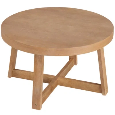 Costway Round Coffee Table For Living Room 30 Inch Farmhouse Accent Table With Study Rubber Wood Legs-yellow In Multi