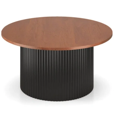 Costway Round Coffee Table With Solid Wood Frame And Wooden Top-walnut In Animal Print