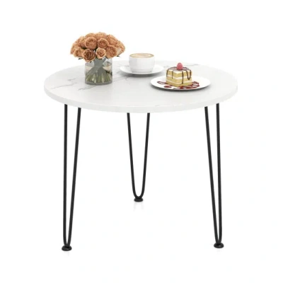 Costway Round Coffee Table With Thickened Tabletop And Metal Tripod Legs-white