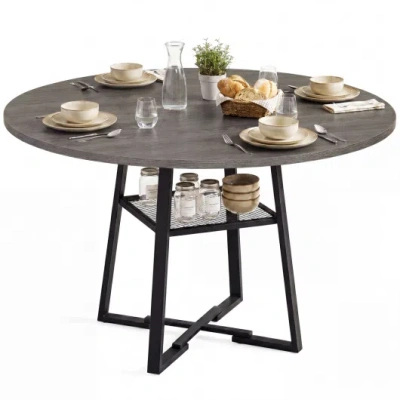 Costway Round Dining Table For 4-6 With Storage Shelf And Metal Legs-gray In Multi