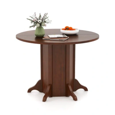 Costway Round Dining Table With Pedestal Base For 4-6 People-walnut In Multi