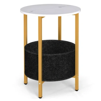 Costway Round End Table 2-tier Side Table With Removable Fabric Basket And Metal Frame-white