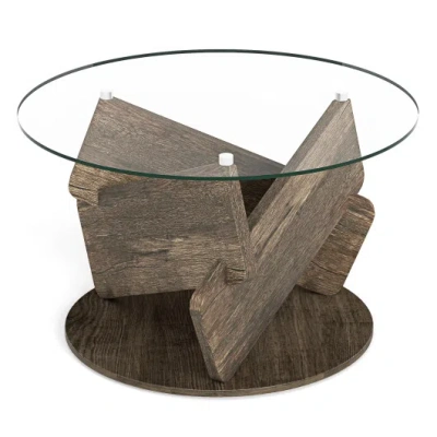 Costway Round Glass Coffee Table 32 Inch Modern Center Table With Tempered Glass Top-gray In Multi
