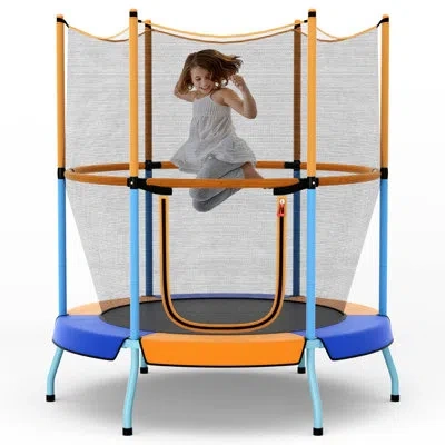Costway Round Kid / Toddler Trampoline In Blue,orange