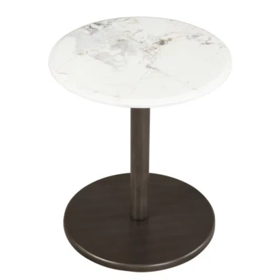 Costway Round Marble Side Table Pedestal End Table With Stone Finish And Wooden-black & White