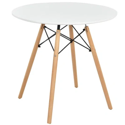 Costway Round Modern Dining Table With Solid Wooden Leg-white In Brown