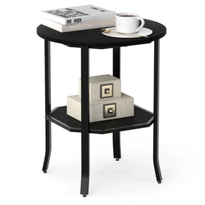 Costway Round Side Table Small End Table With Storage Shelf 2-tier Nightstand For Small Space-black