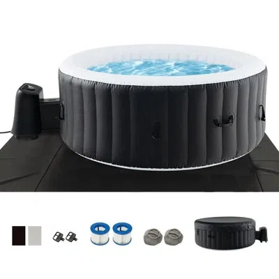 Costway Round Spa Pool Inflatable Hot Tub With 110 Air Jets Electric Heater Pump In Black